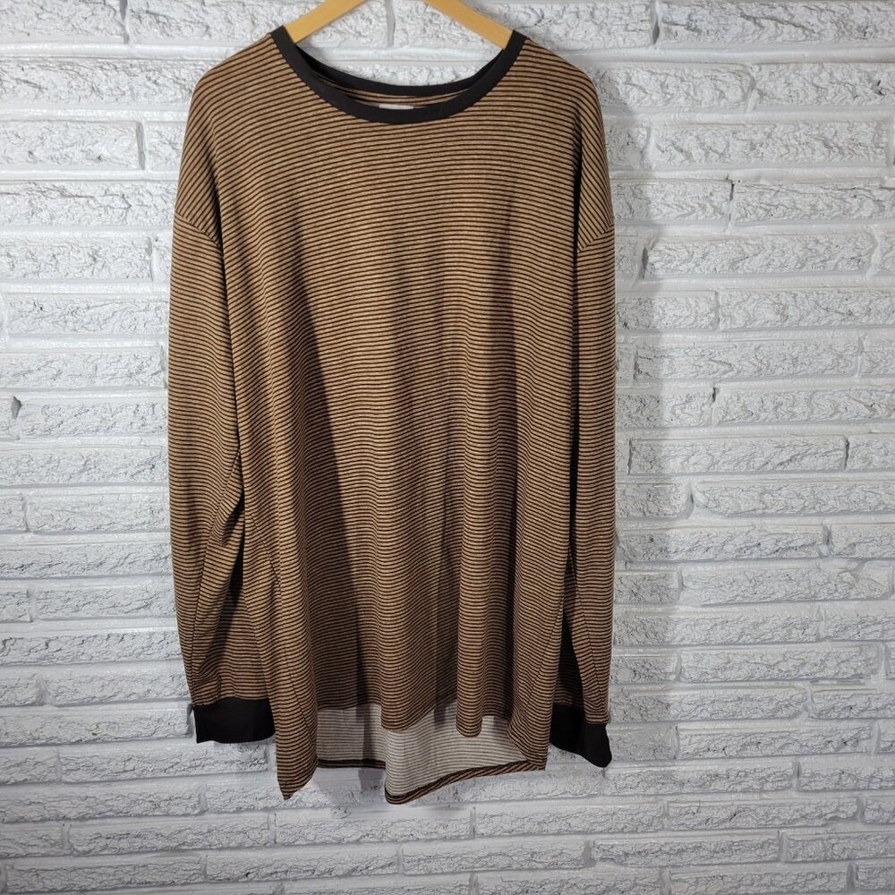 Lularoe Womens Top 3XL Plus Tee Tunic Brown Tan Stripe Poly Blend STR114XE